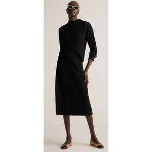 Quince NEW Black Mongolian Cashmere Midi Skirt, Small